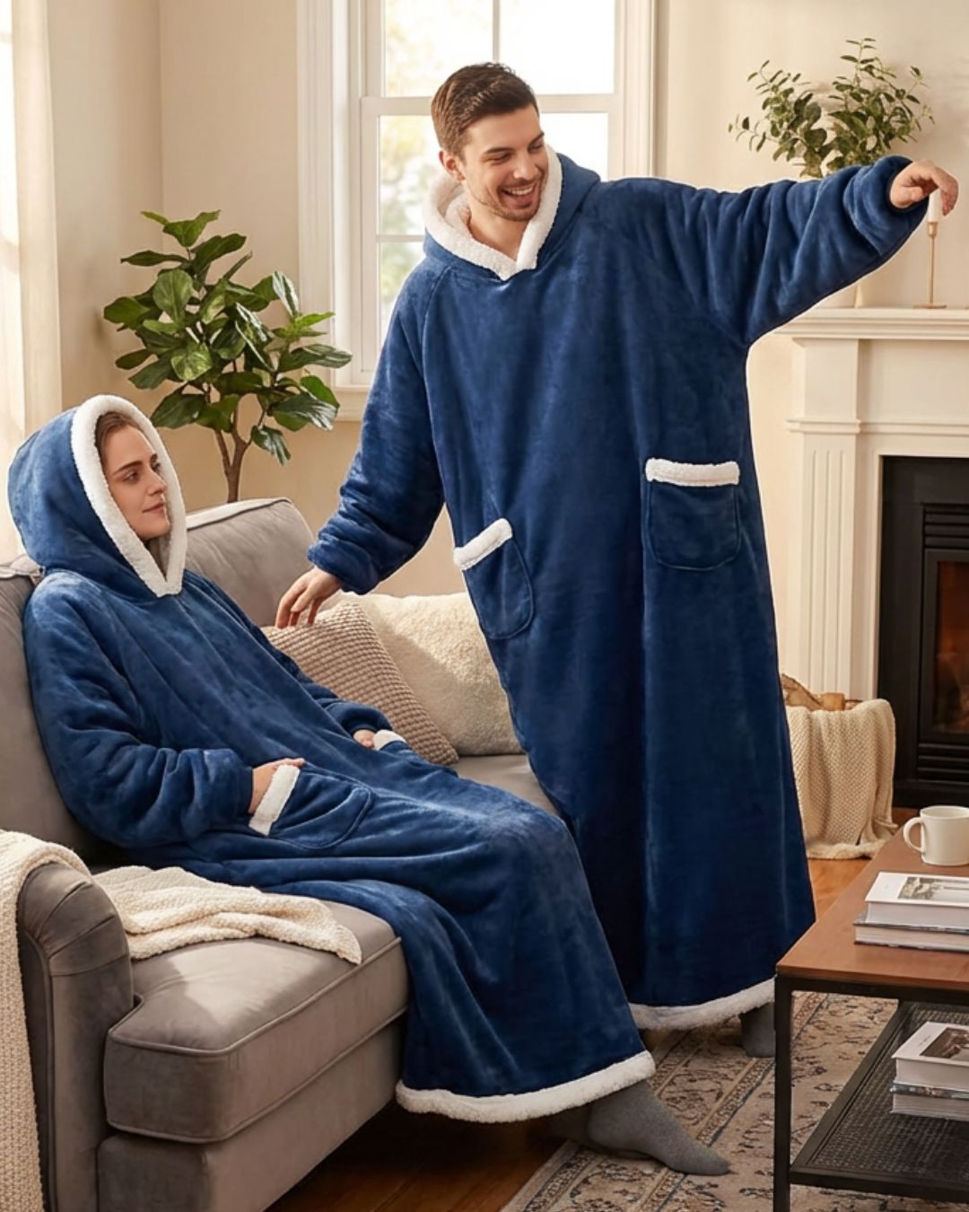 Couverture Plaid long à capuche bleu