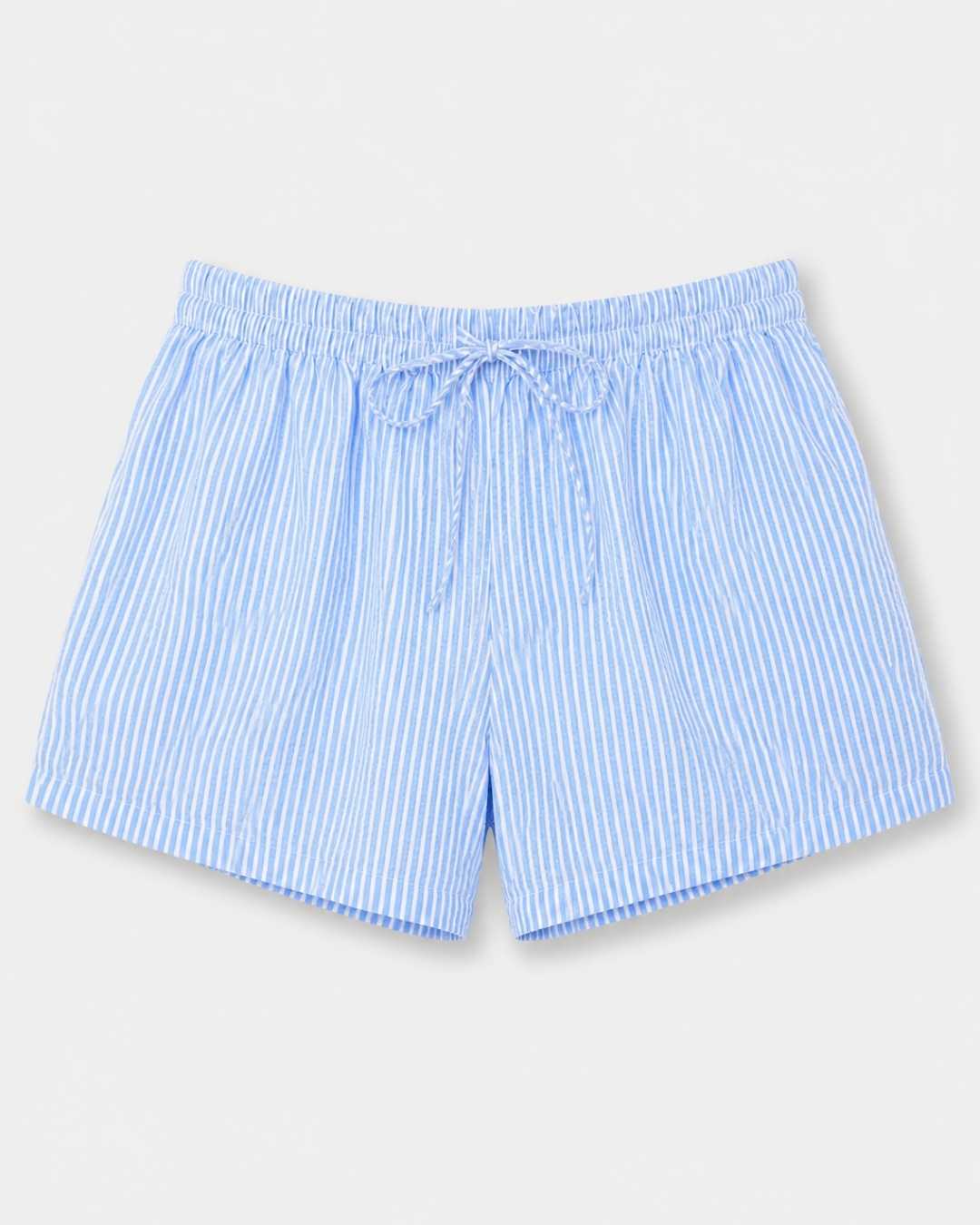 Bas de pyjama short bleu femme rayé