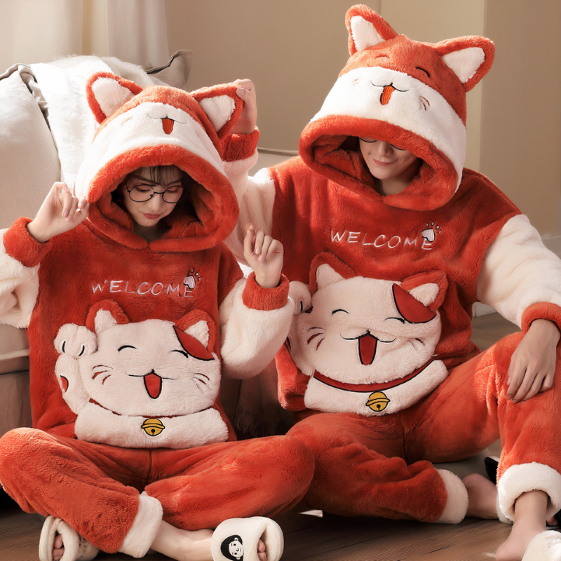 Ensemble Pilou à motif chat pour couple