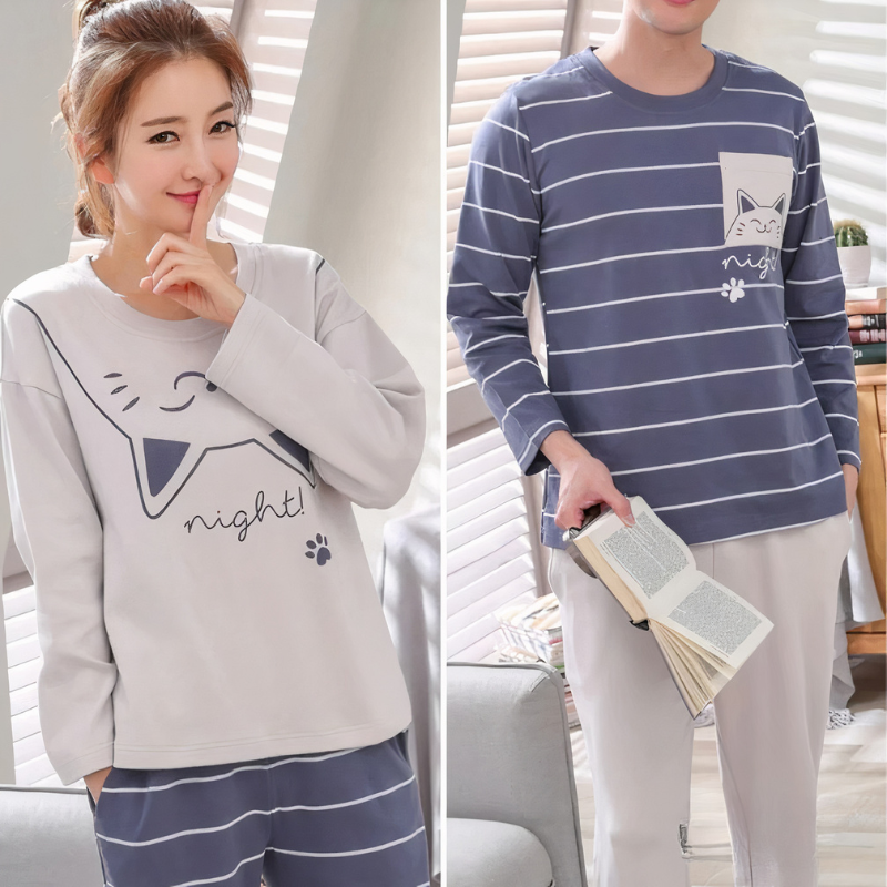 Pyjama assorti à motif chat pour couple