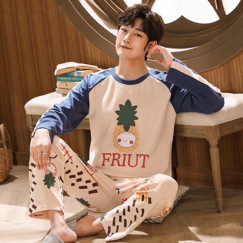 Pyjama coton à motif ananas pour couple