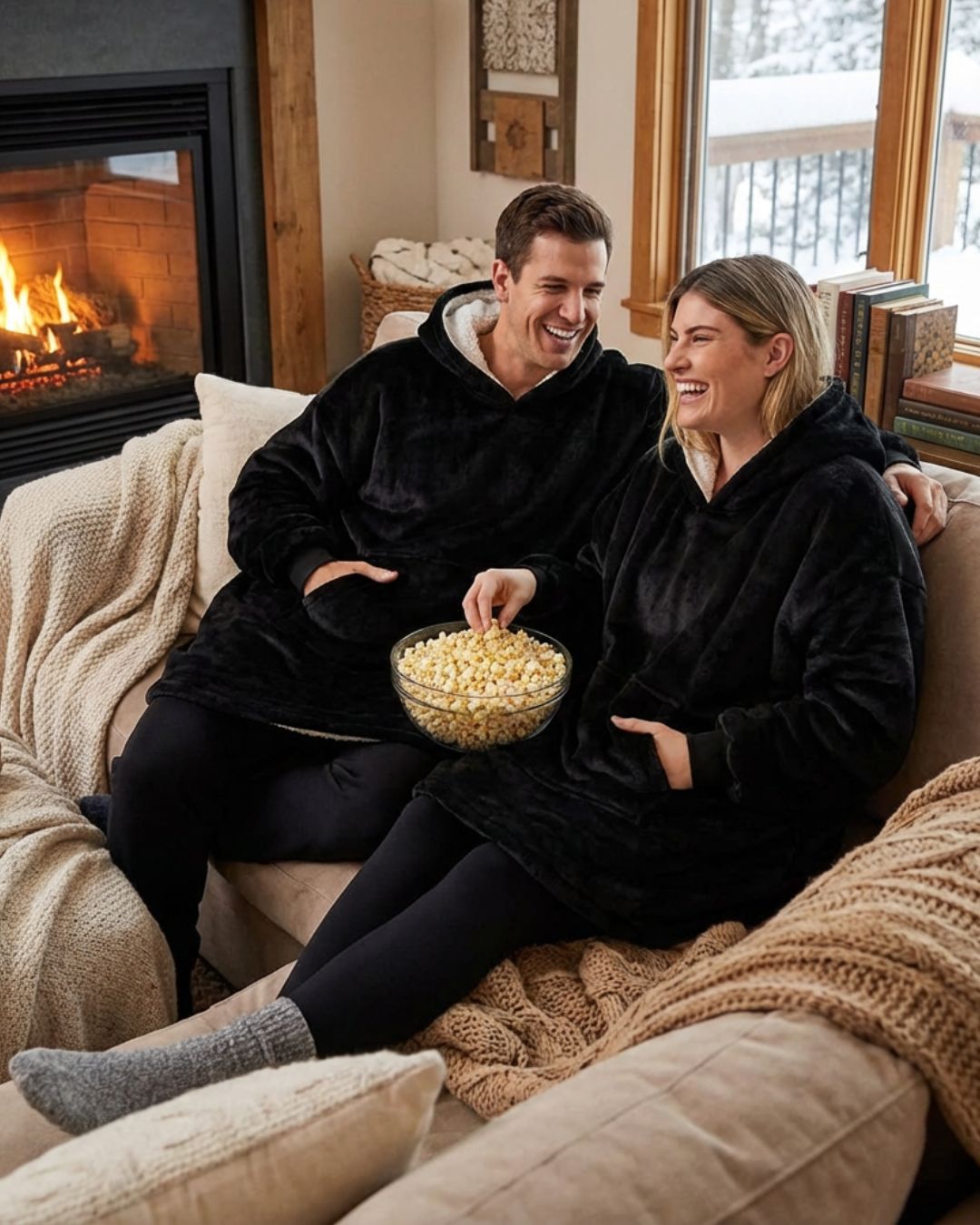 Pull à capuche plaid sweat noir