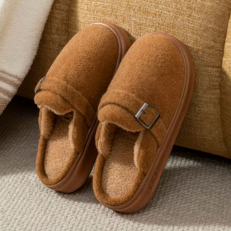 Mules chaudes fourrées avec boucle