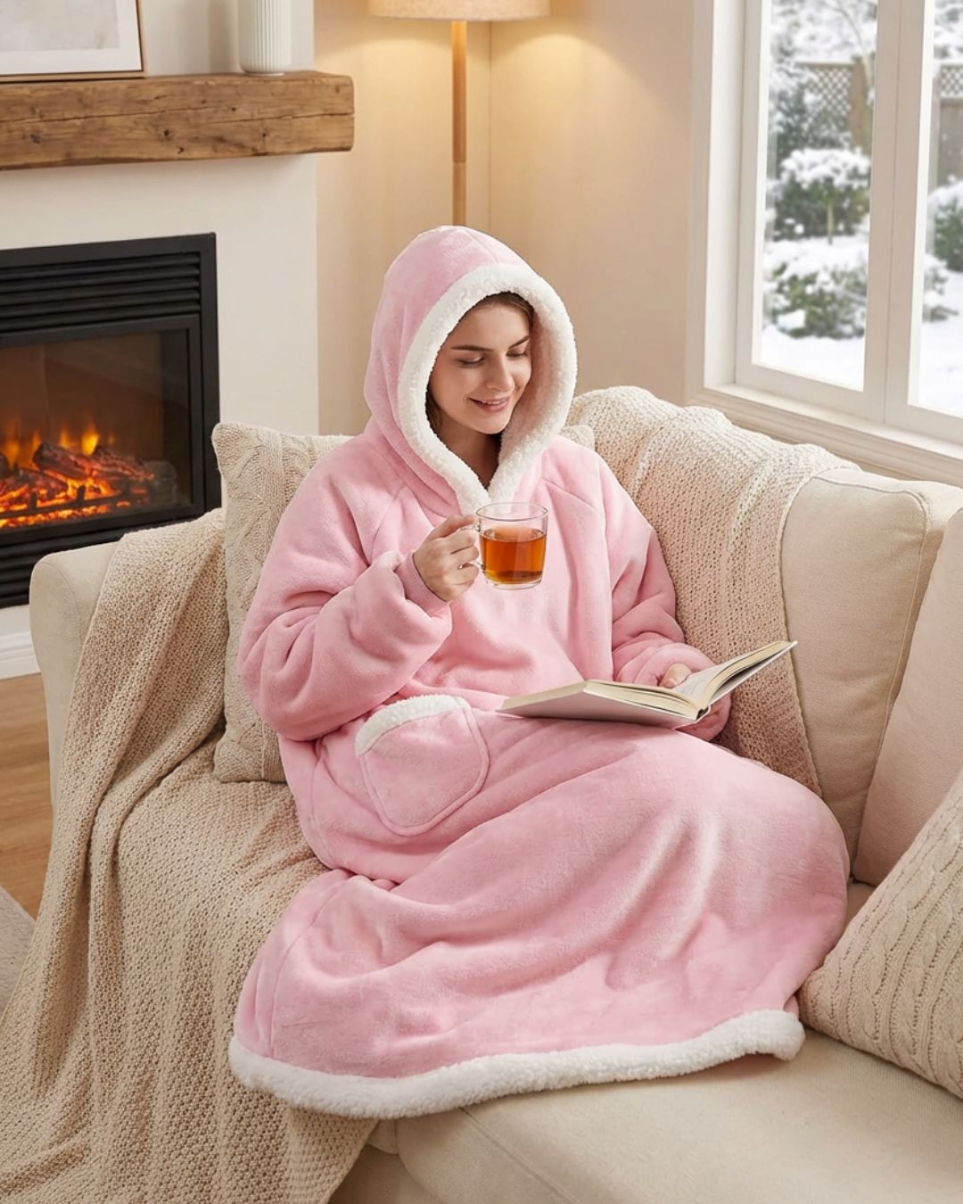 Couverture Plaid long à capuche rose