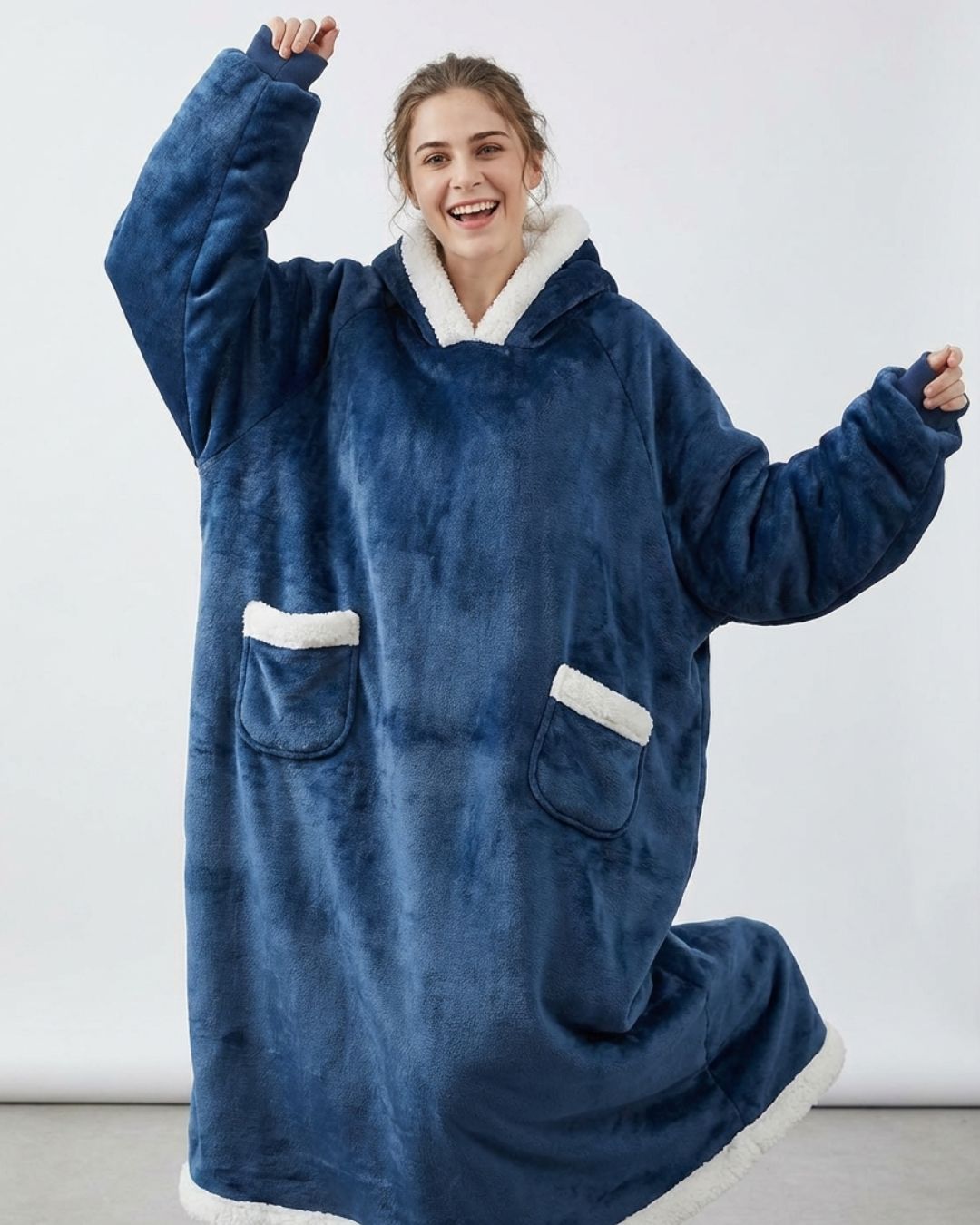 Couverture Plaid long à capuche bleu