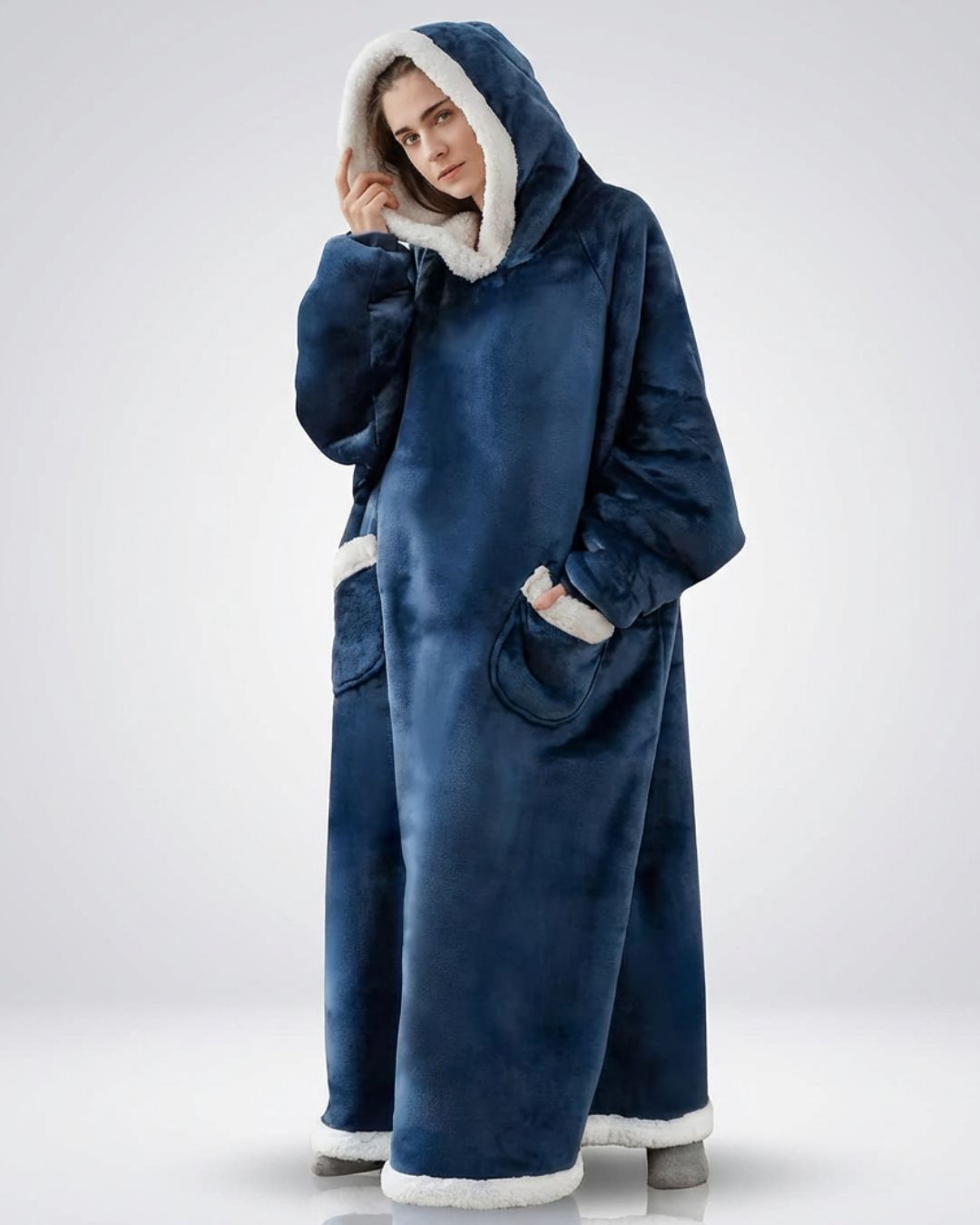 Couverture Plaid long à capuche bleu