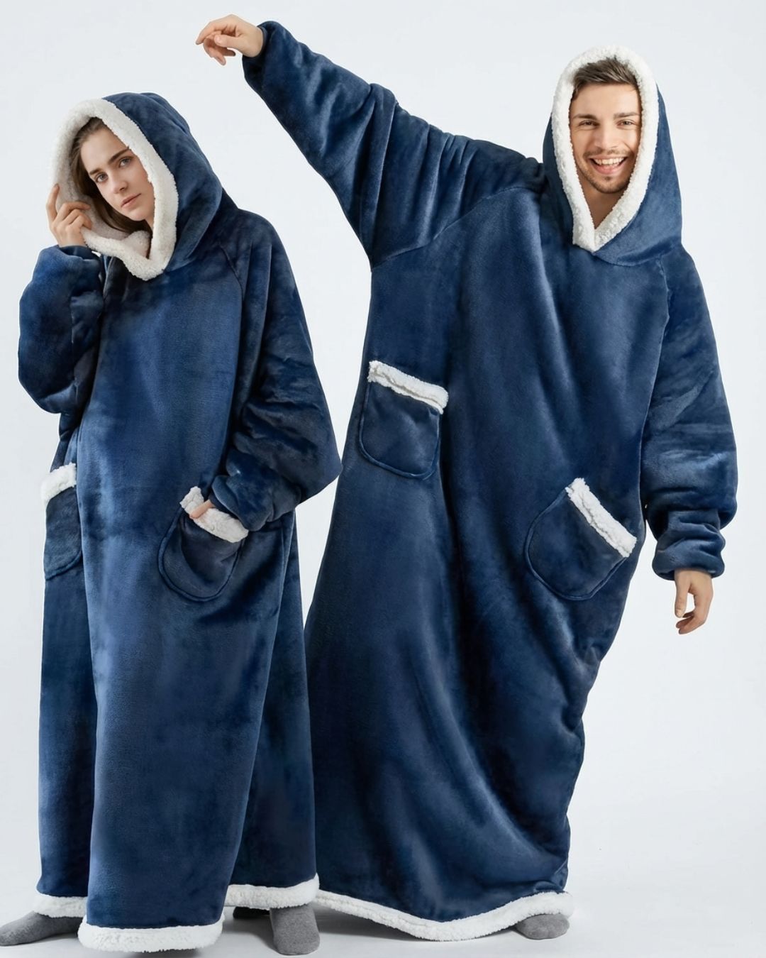 Couverture Plaid long à capuche bleu