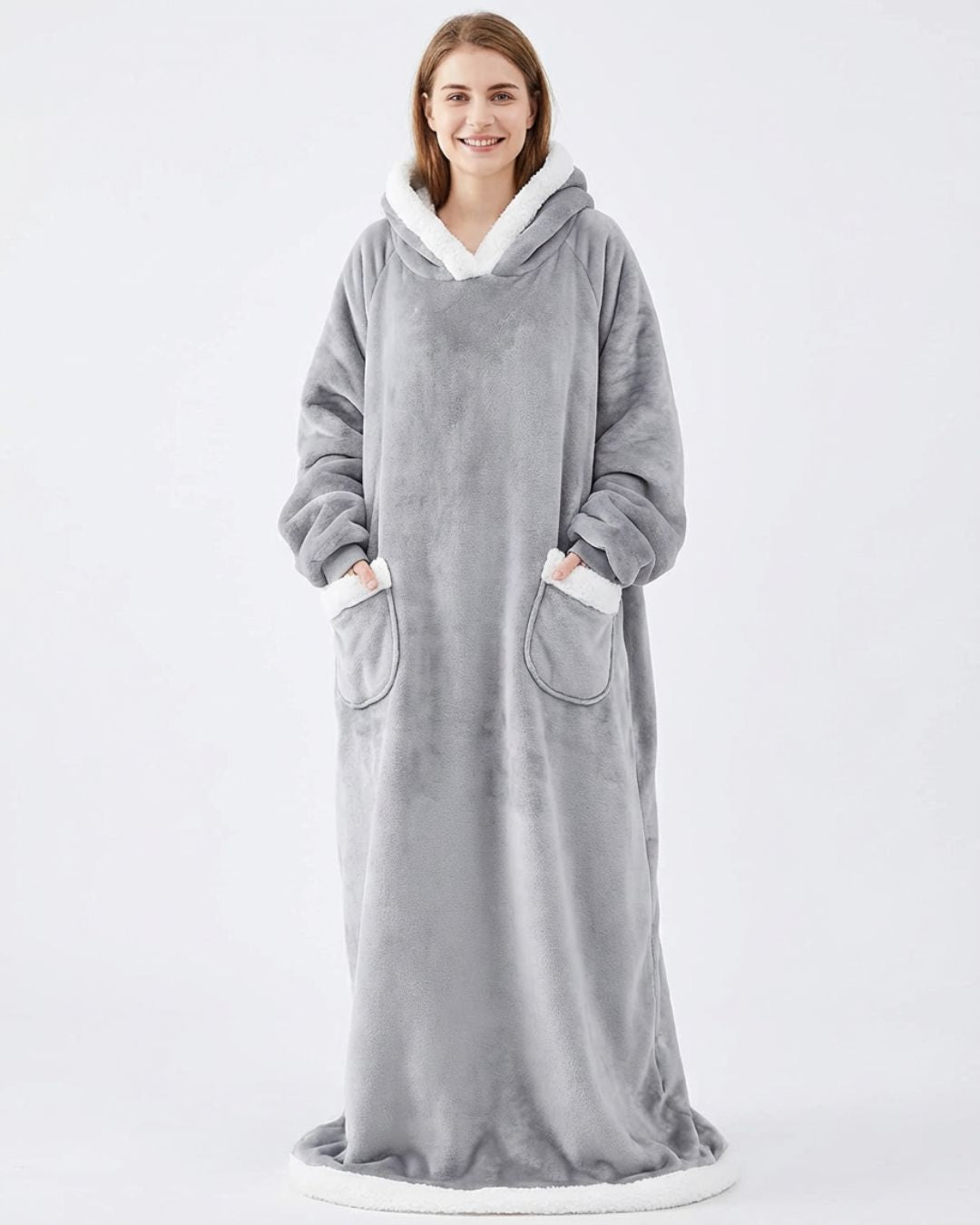 Couverture Plaid long à capuche gris