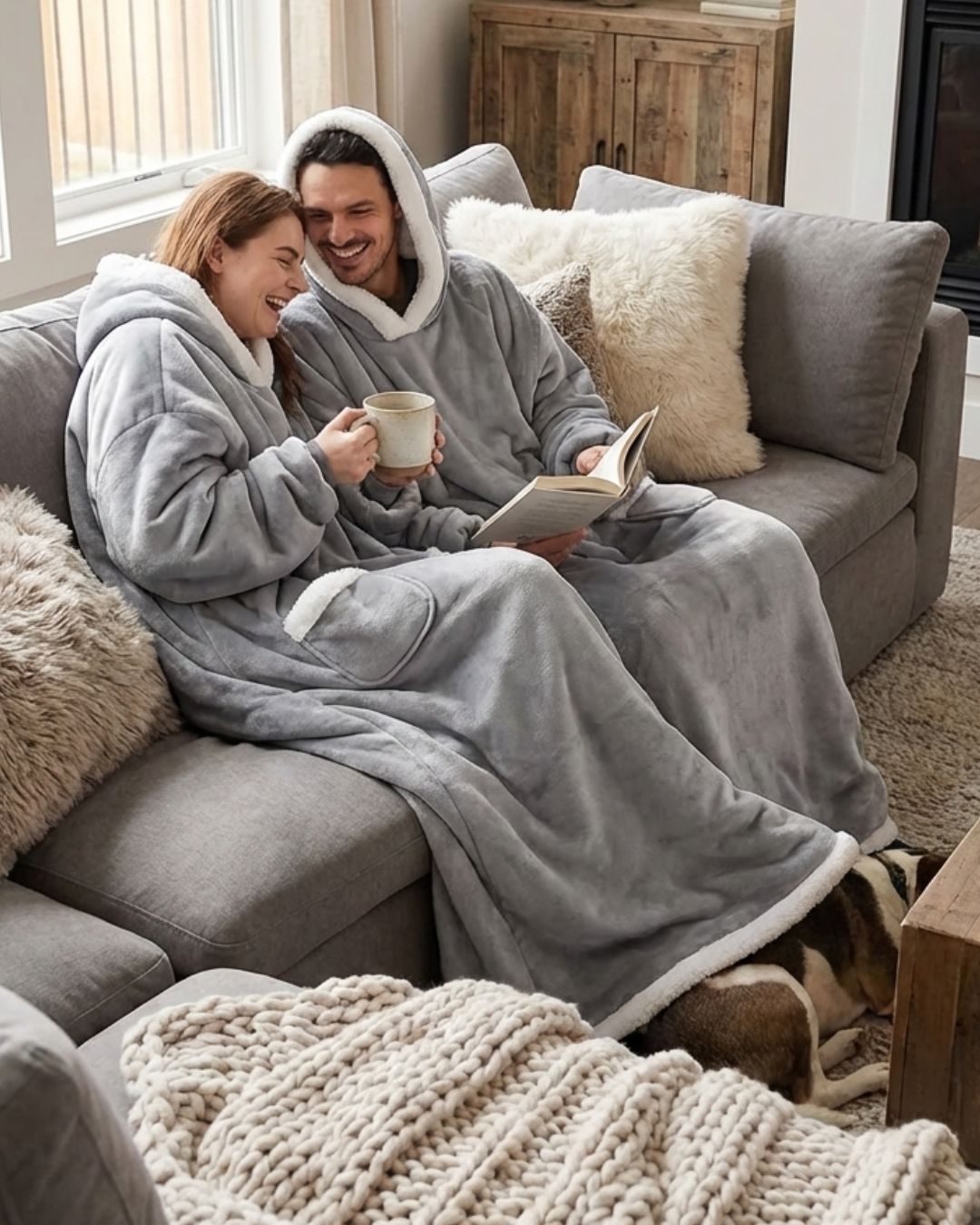 Couverture Plaid long à capuche gris