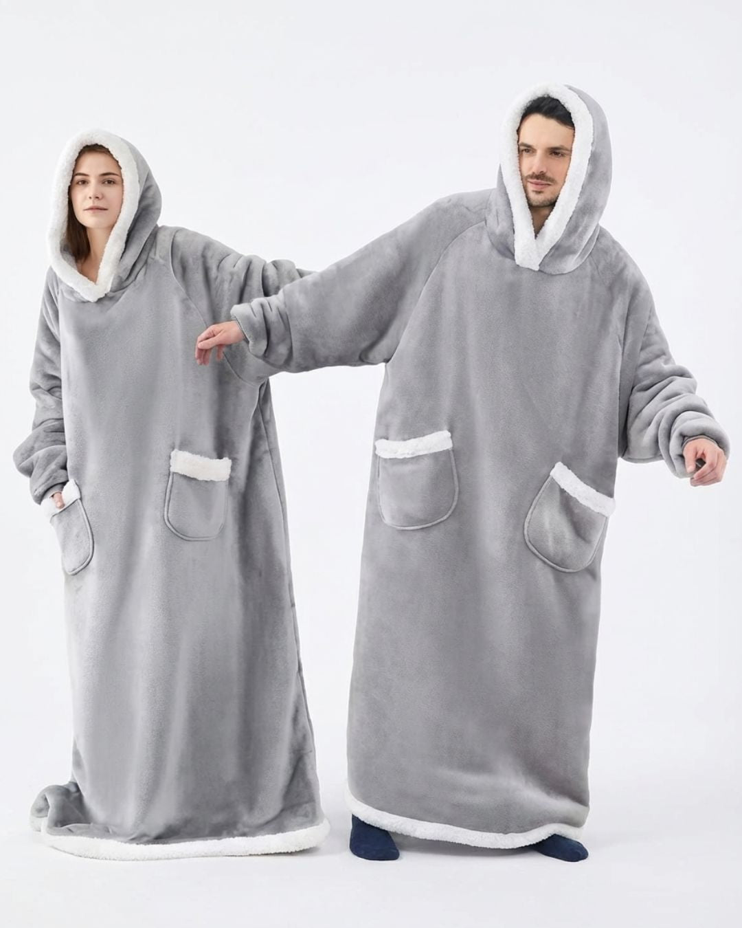 Couverture Plaid long à capuche gris