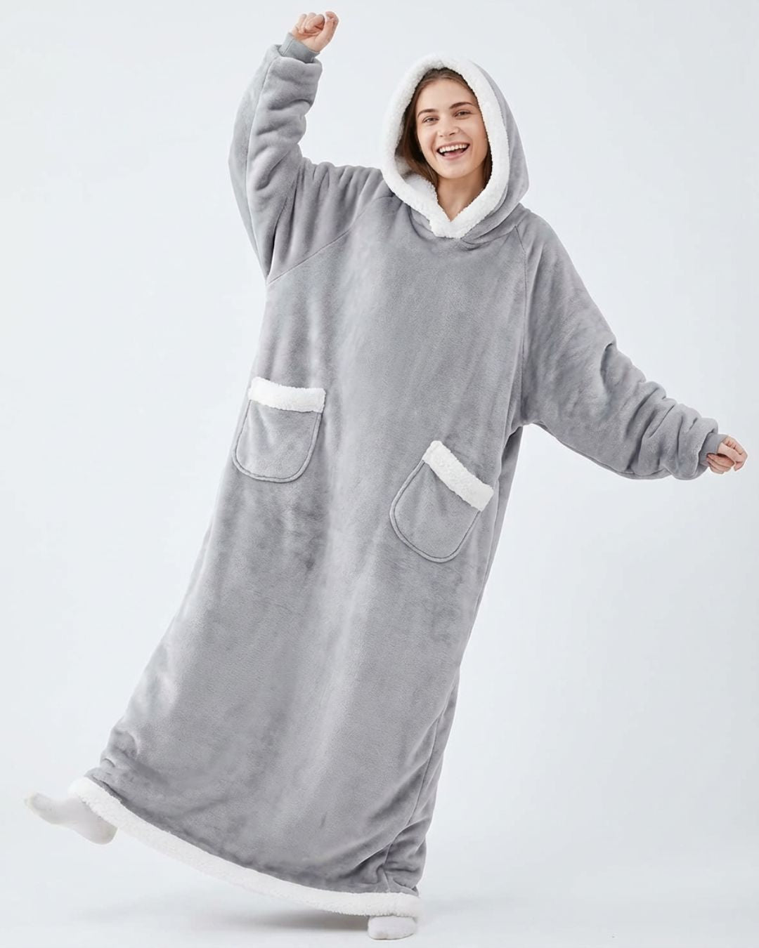 Couverture Plaid long à capuche gris