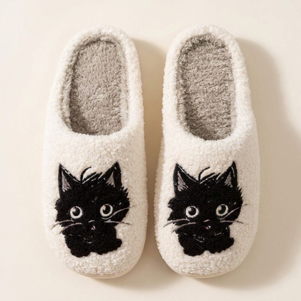 Chaussons chat noir vue du dessus