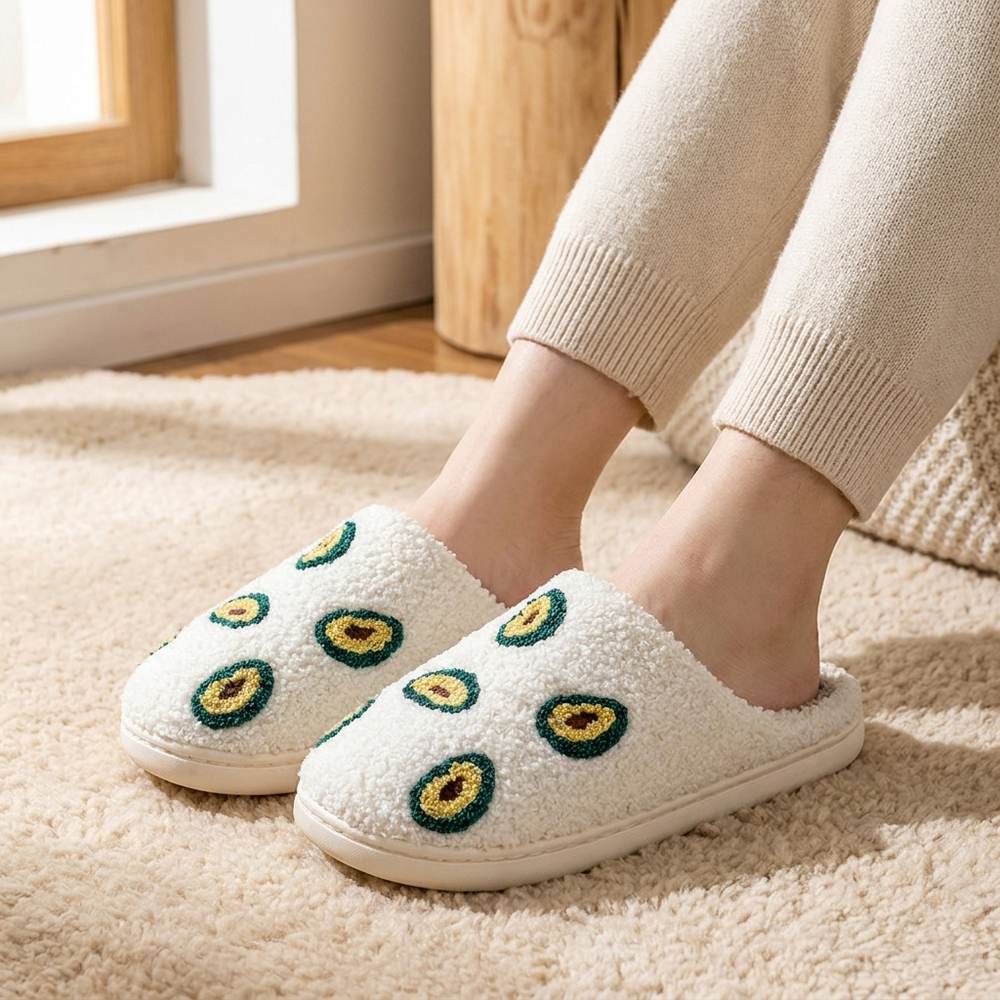 Chaussons avocat portés aux pieds