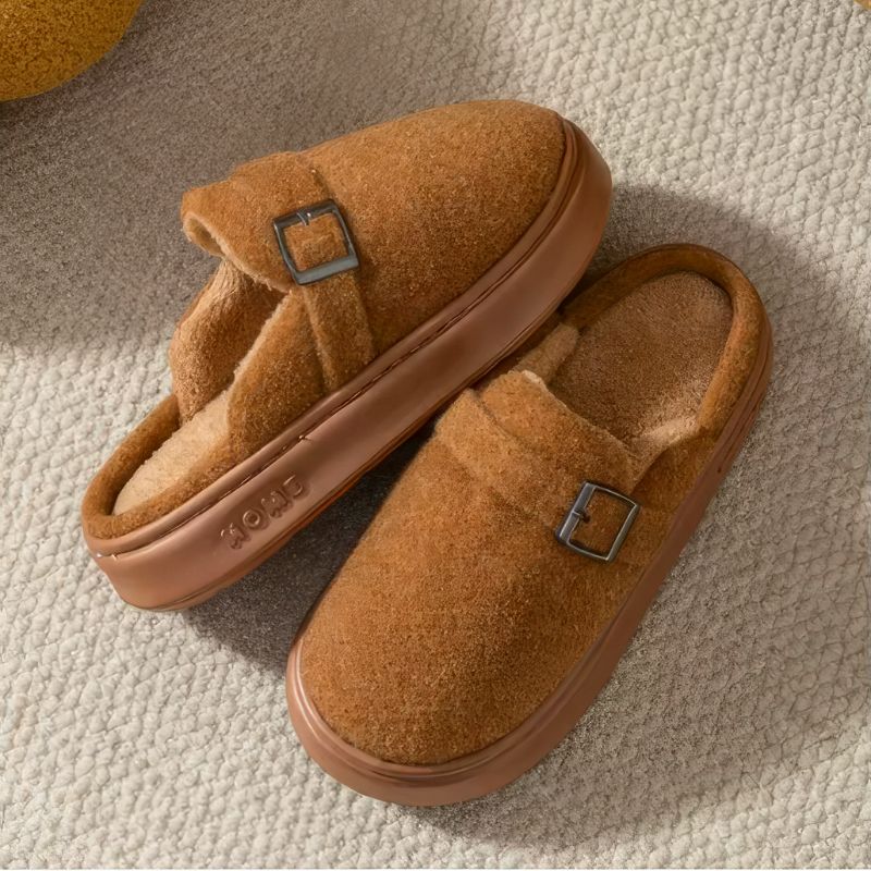Mules chaudes fourrées avec boucle
