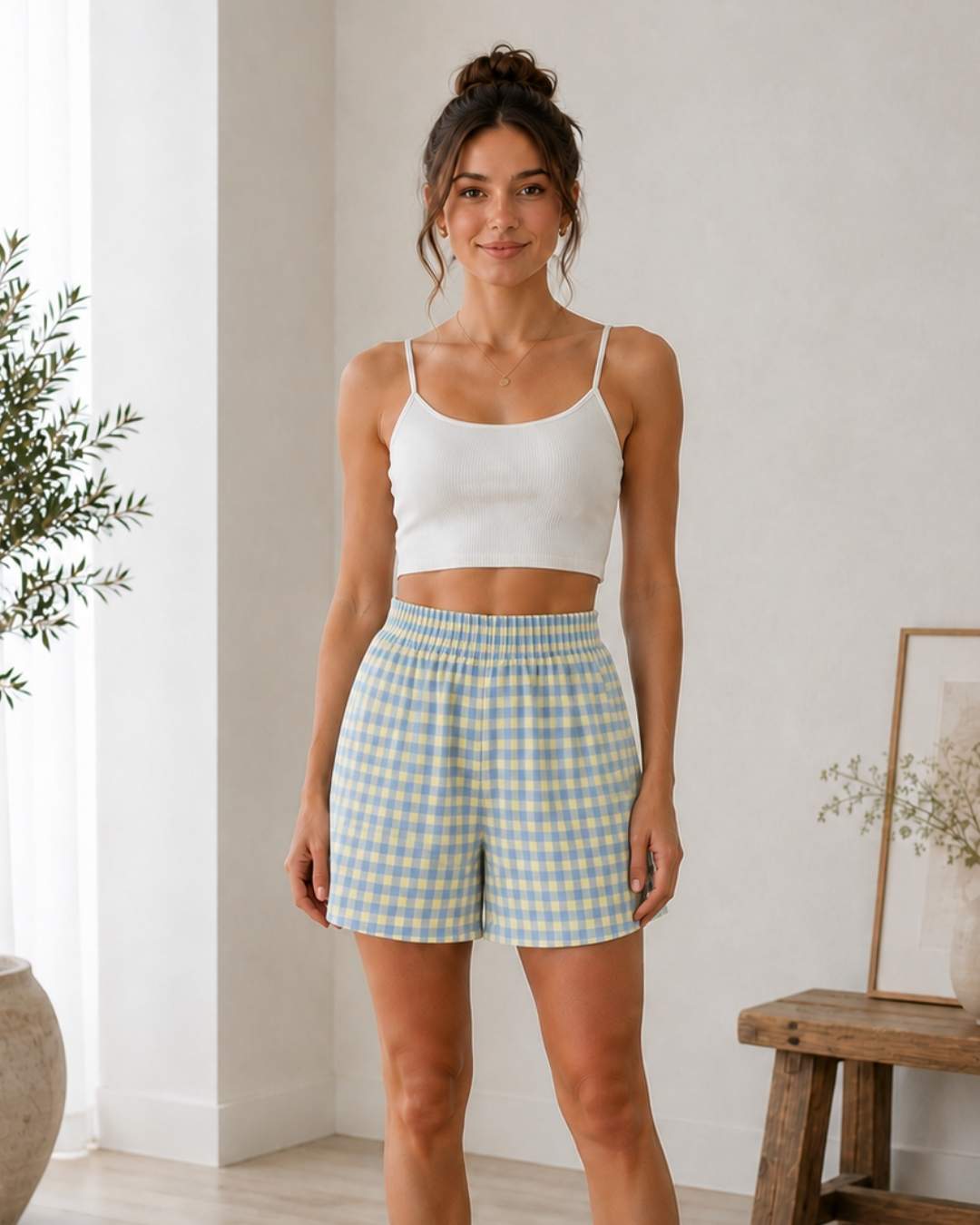 Bas de pyjama short vichy femme
