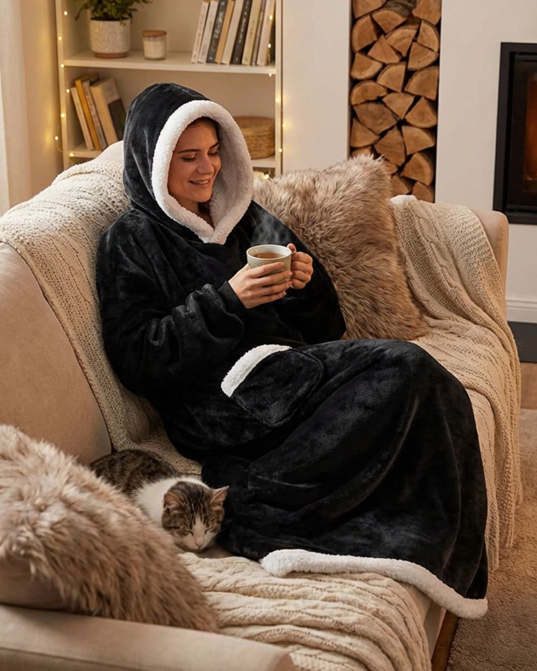 Couverture Plaid long à capuche noir