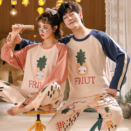 Pyjama coton à motif ananas pour couple