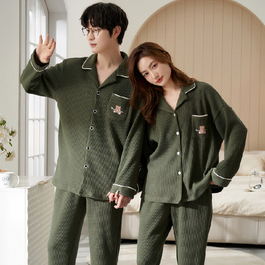 Ensemble pyjama vert à manches longues pour couple