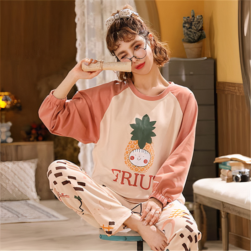 Pyjama coton à motif ananas pour couple