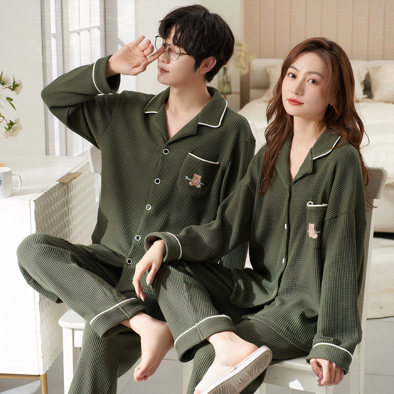 Ensemble pyjama vert à manches longues pour couple