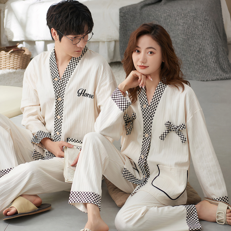 Pyjama style cardigan en coton pour couple