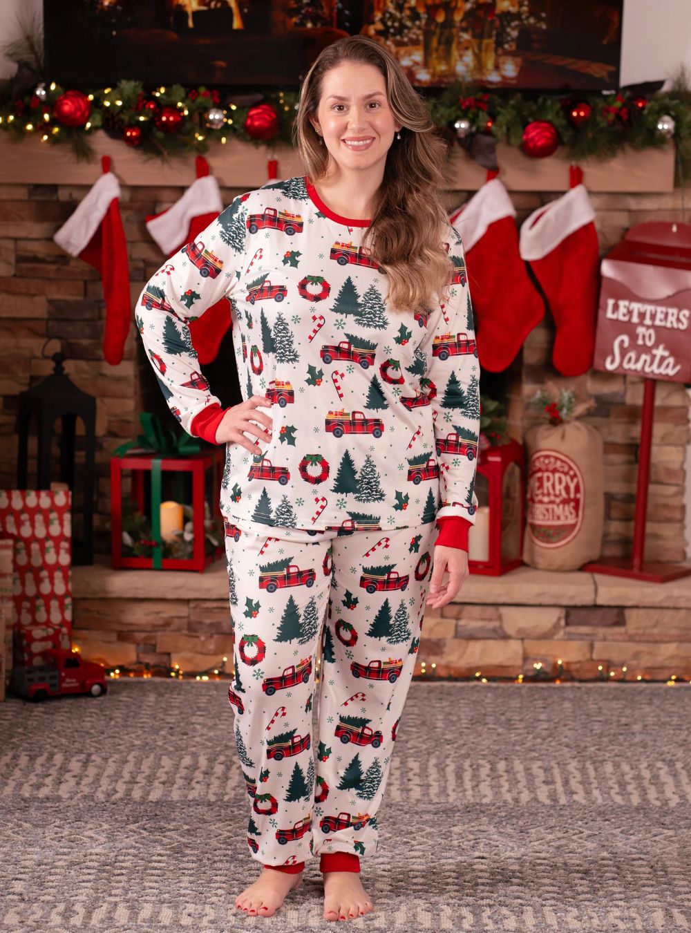 Ensemble Pyjama de noël motif arbre de noël et voiture
