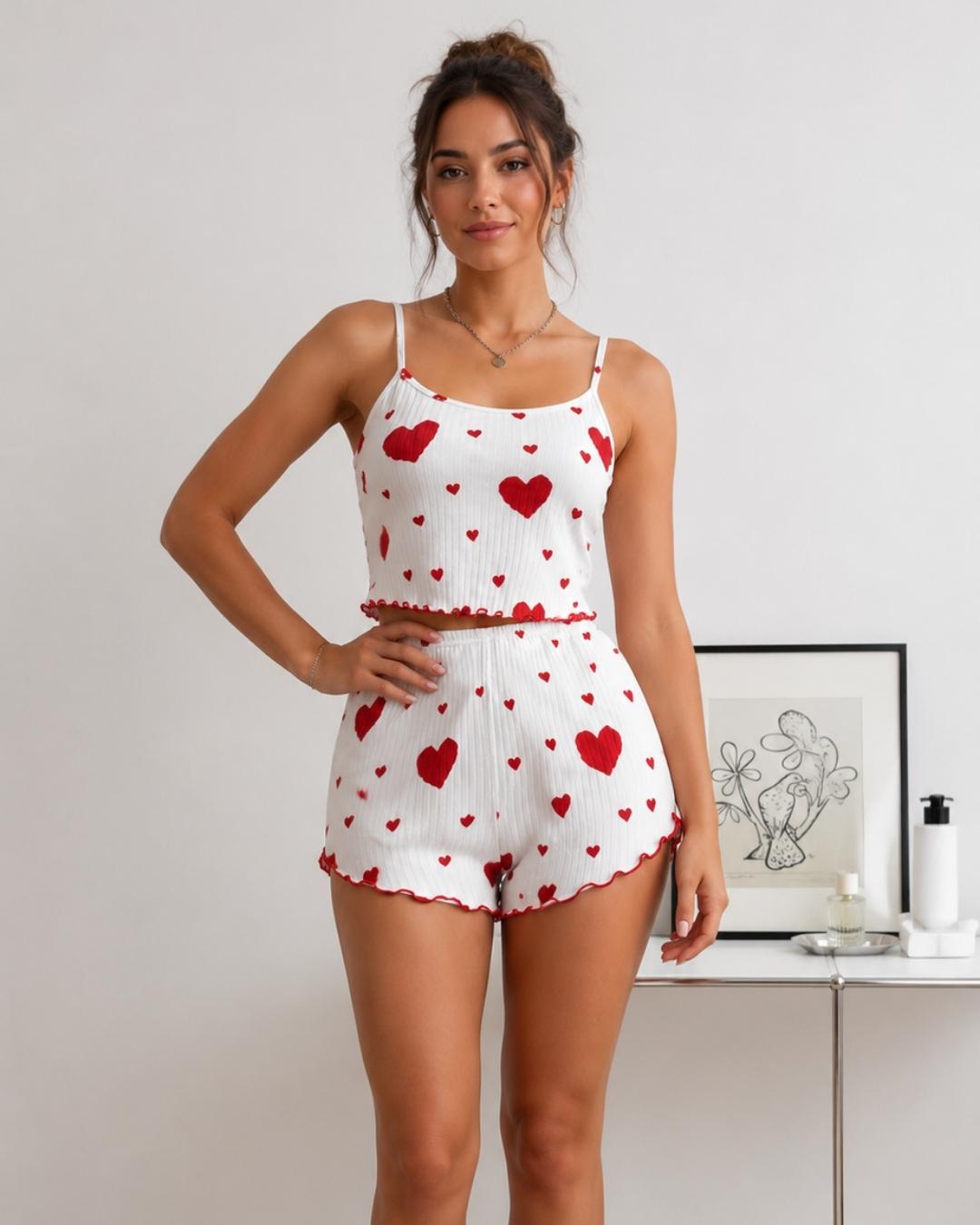 Ensemble Pyjama short motif coeur femme