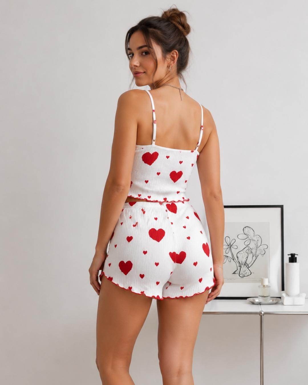 Ensemble Pyjama short motif coeur femme
