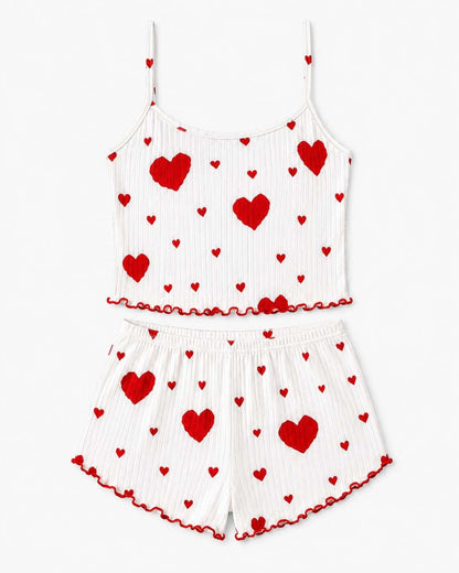 Ensemble Pyjama short motif coeur femme
