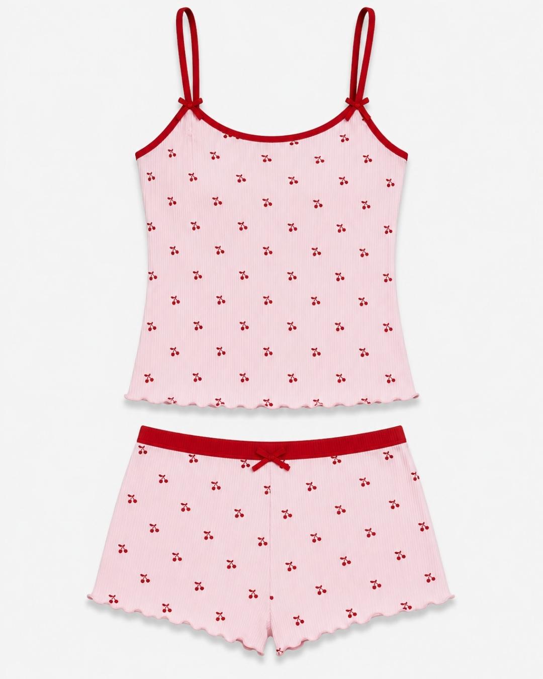 Ensemble pyjama short cerise femme crop top