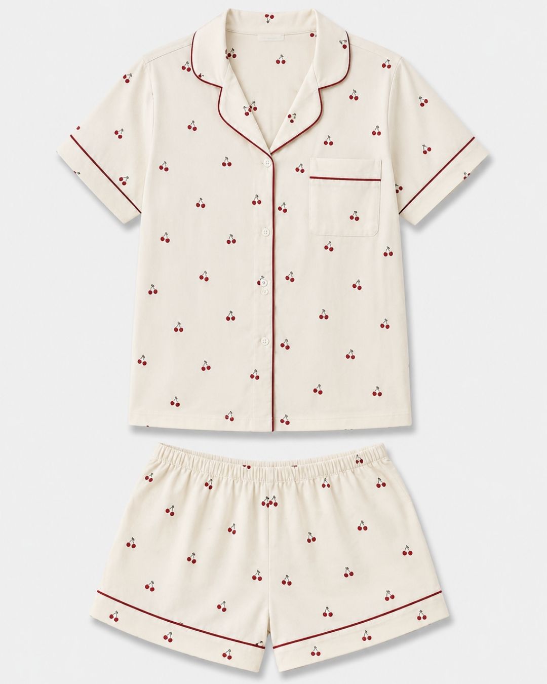 Ensemble pyjama short chemise femme cerise