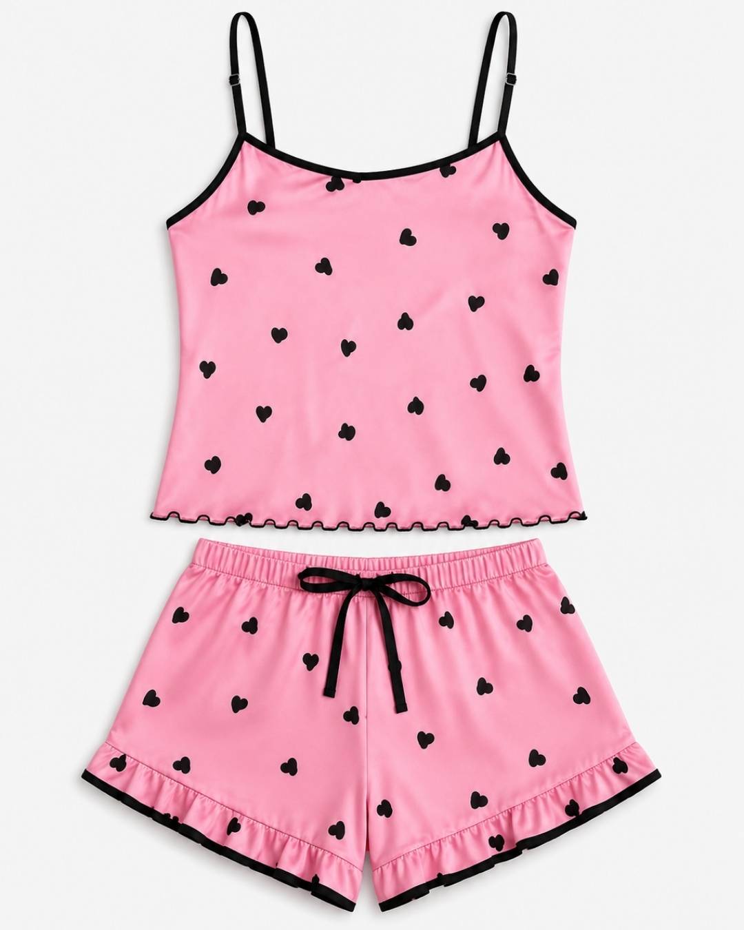 Ensemble pyjama short cœur femme caraco à noeud