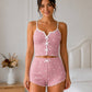 Ensemble pyjama short cœur femme caraco côtelé