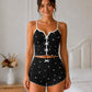 Ensemble pyjama short cœur femme caraco côtelé