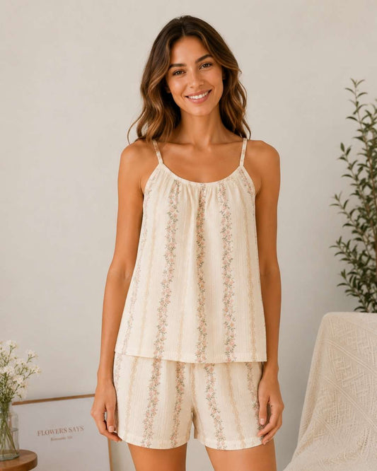 Ensemble pyjama short coton femme fleuri