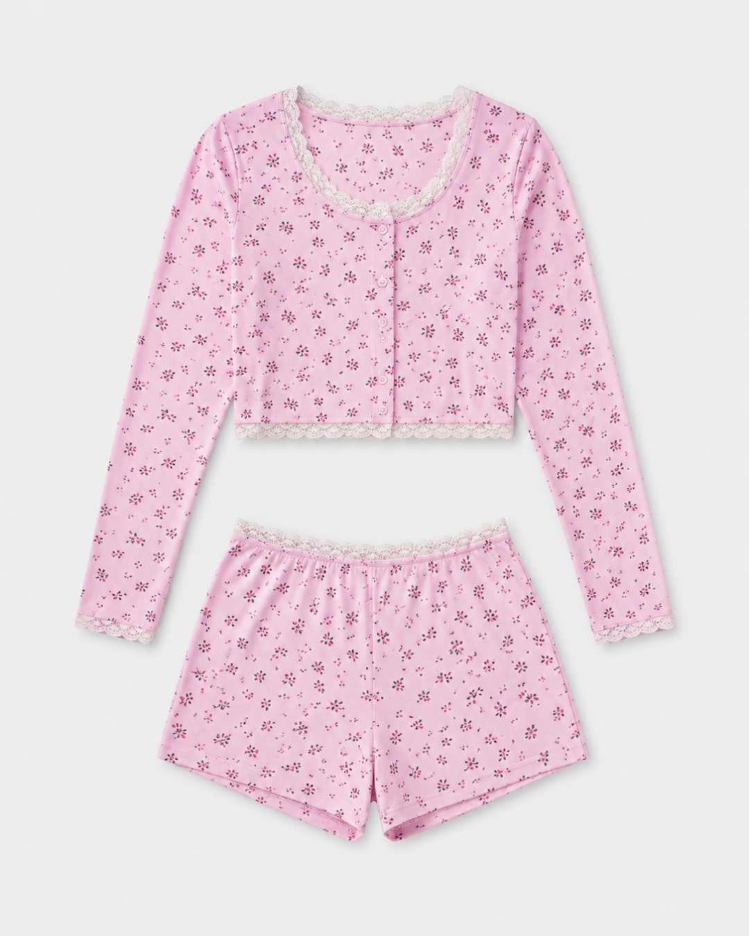Ensemble pyjama short manches longues femme fleuri