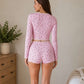 Ensemble pyjama short manches longues femme fleuri