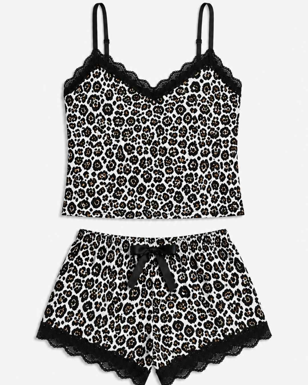 Ensemble pyjashort leopard blanc dentelle femme