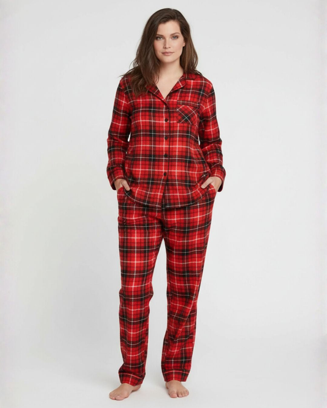 Noelle Haut de pyjama brossé à carreaux pour femme