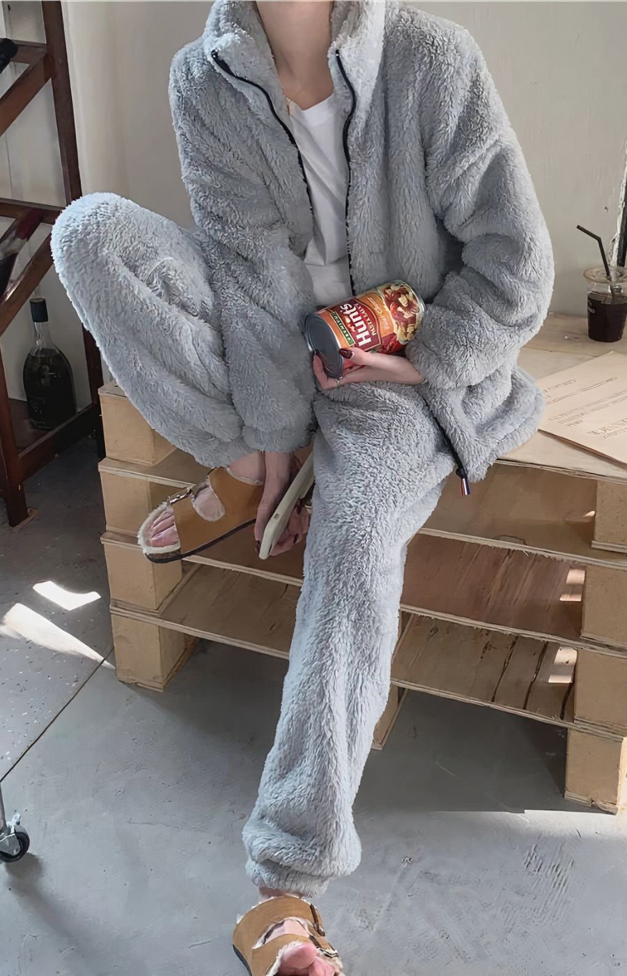 Pyjama col cheminé en Polaire zipé