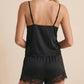 Pyjama short noir à dentelle pour Femme