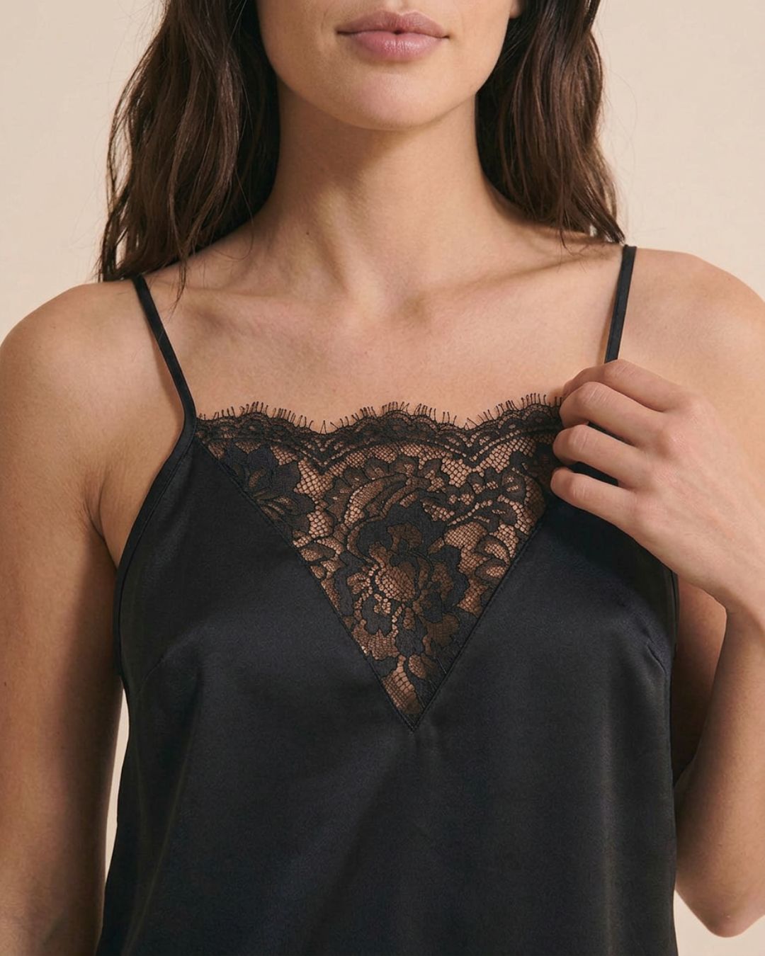 Pyjama short noir à dentelle pour Femme