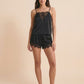 Pyjama short noir à dentelle pour Femme