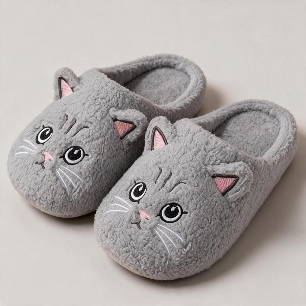 Chausson chat femme, vue de trois quarts