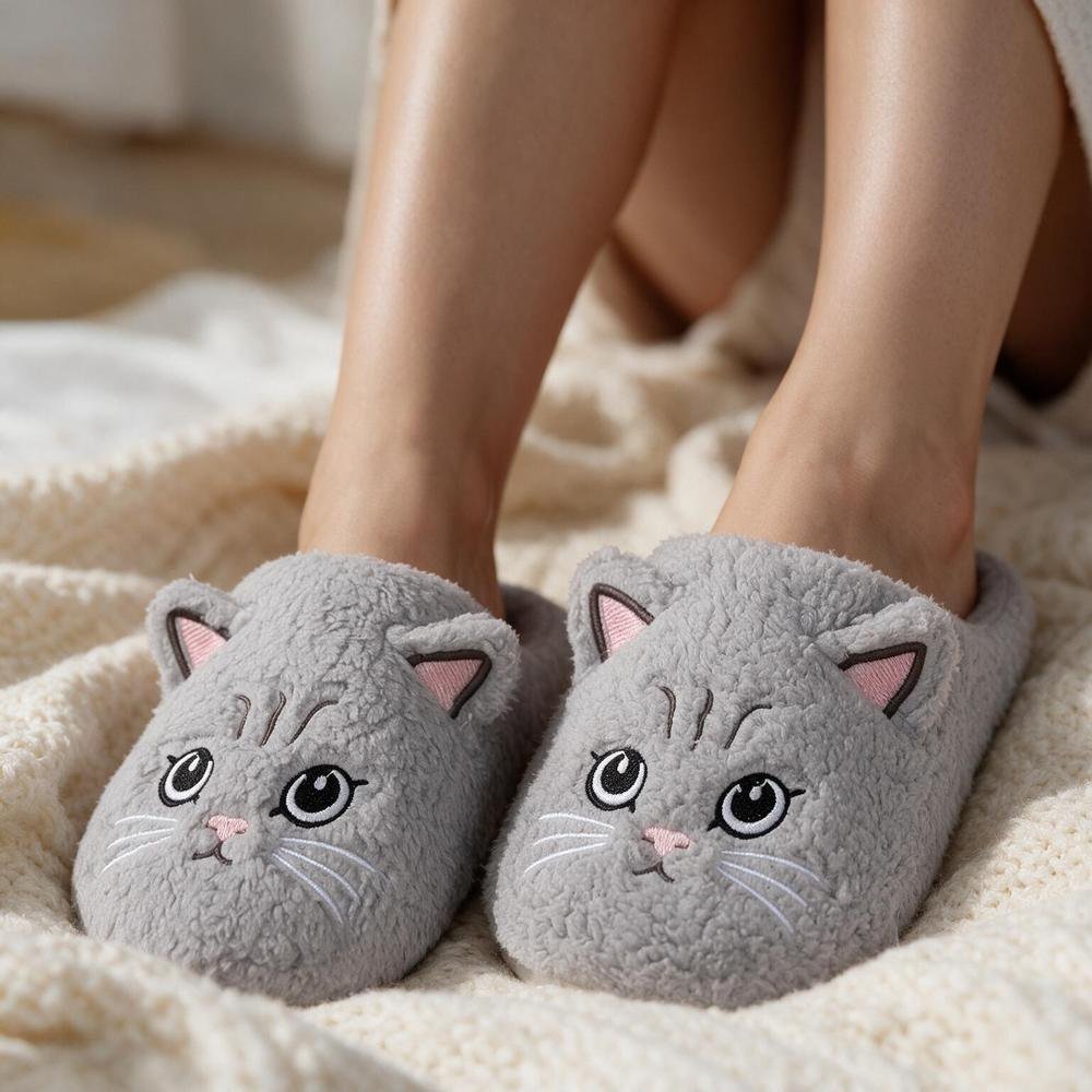 Chausson chat femme porté