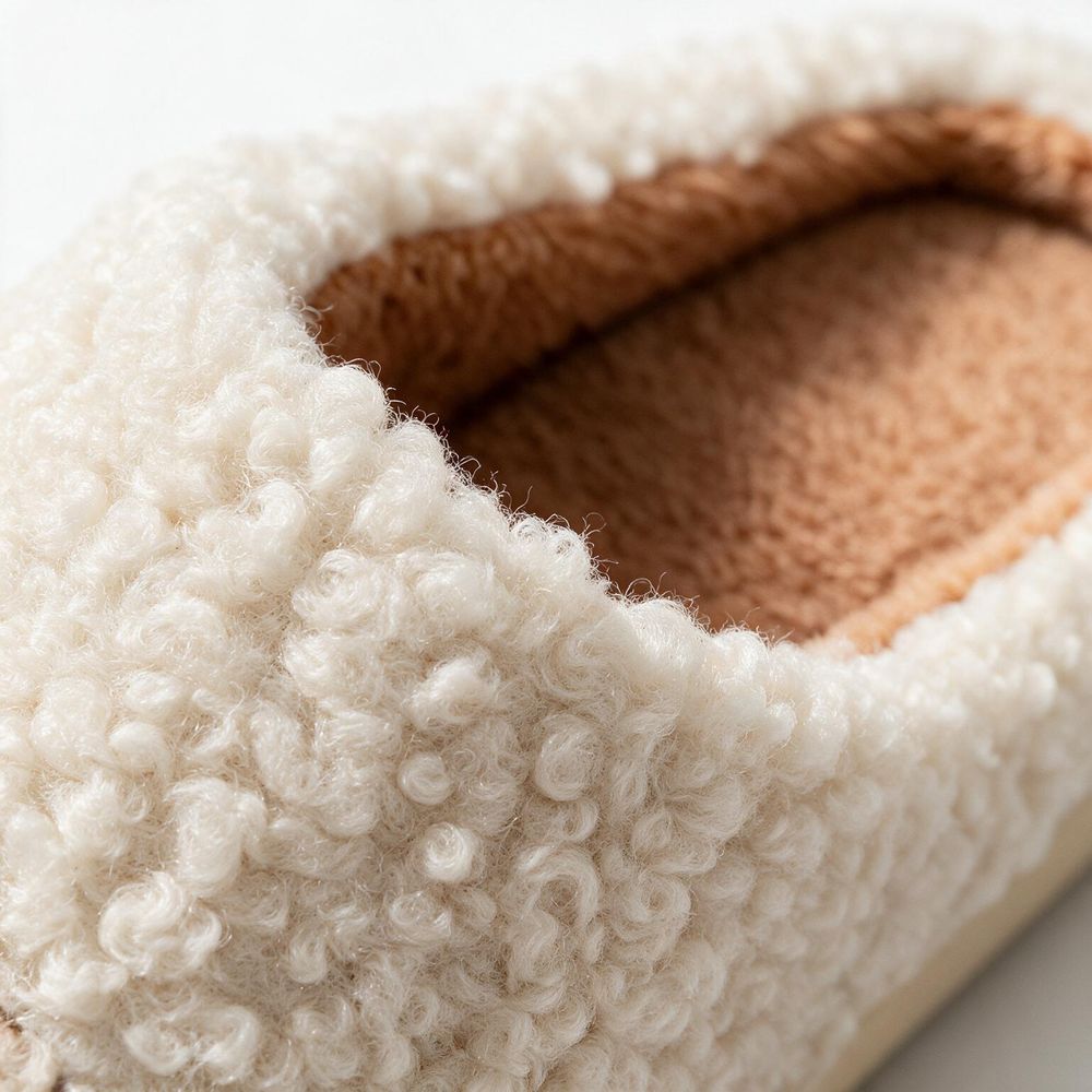 Chausson ours, détail maille bouclette et doublure