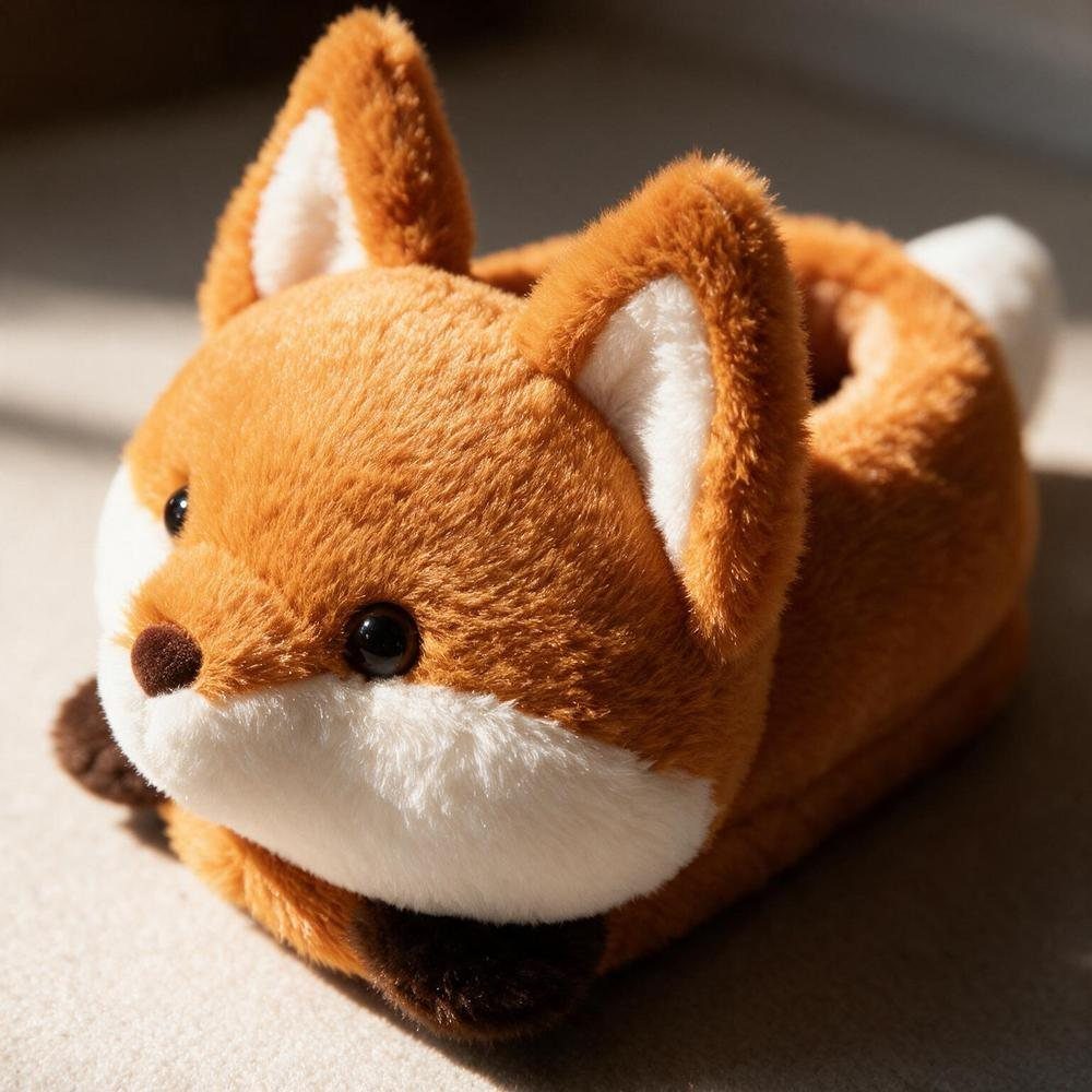 Chausson renard femme, détail peluche