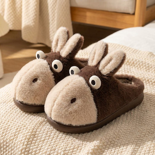 Chaussons ane peluche brun