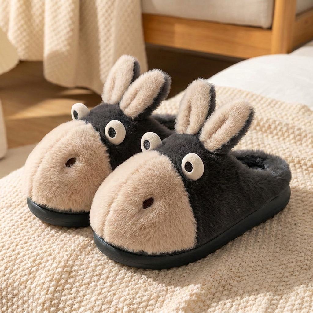 Chaussons ane peluche gris