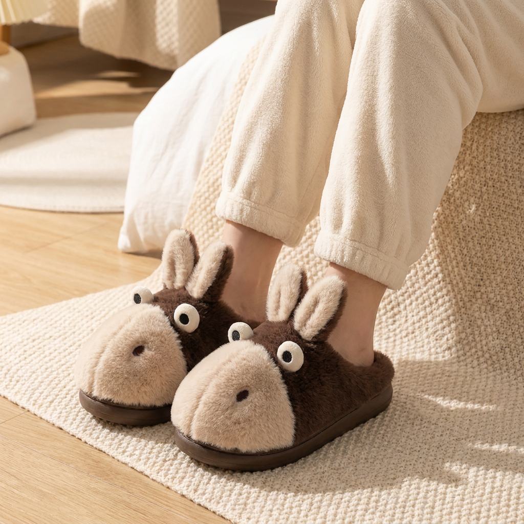 Chaussons ane peluche portes